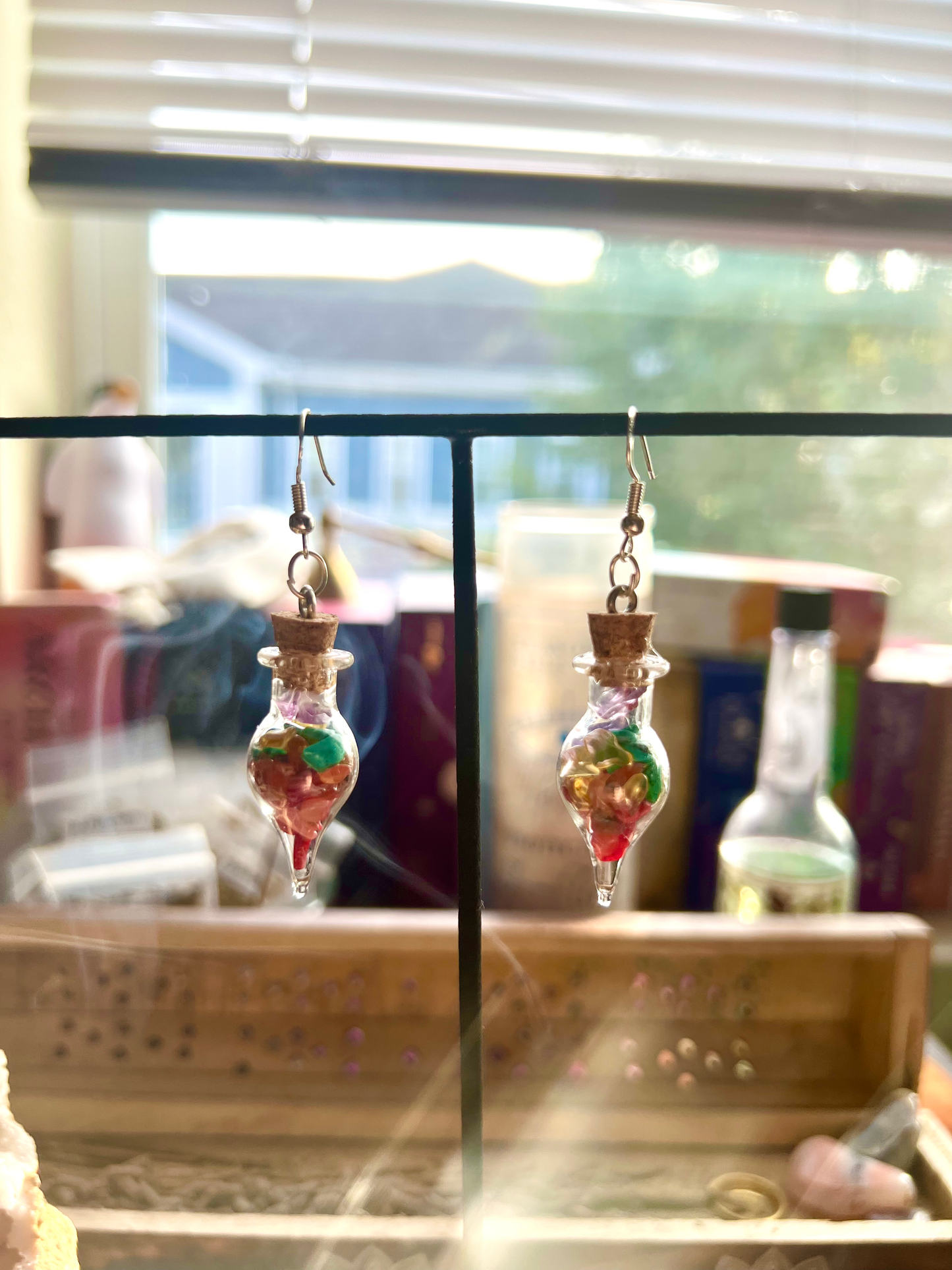 Rainbow Crystal Spell Jar Earrings image 1