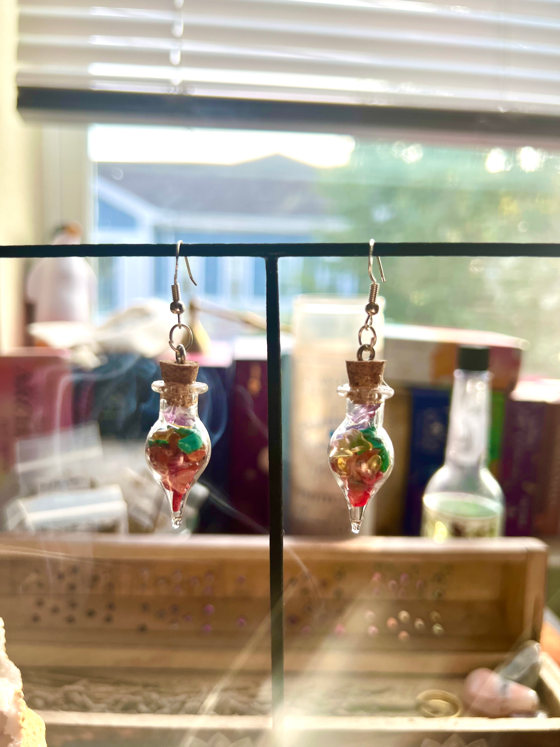 Rainbow Crystal Spell Jar Earrings image 1